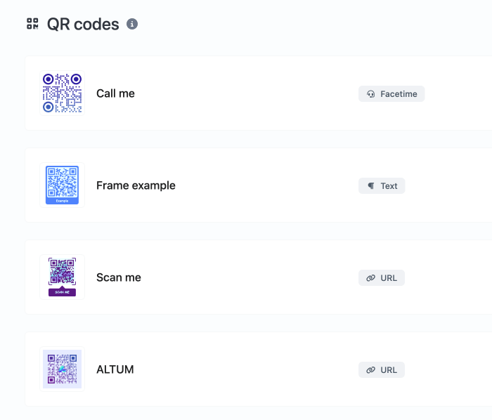 Captura de pantalla de la página del sistema de código QR de la aplicación