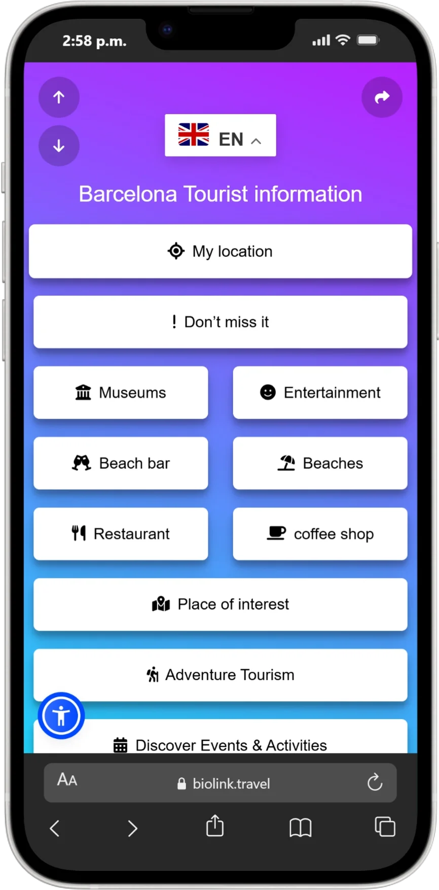 Screenshot of biolink page examples
